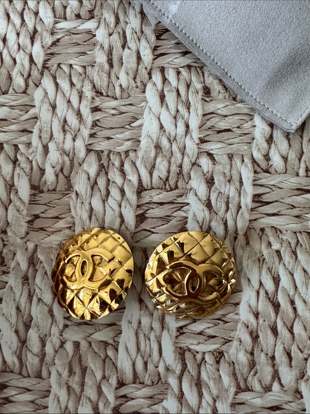 CHANEL Gold Quilted Earnings in Very good Condition